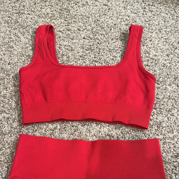 Red Ribbed Two-Piece Set - Picture 2 of 3